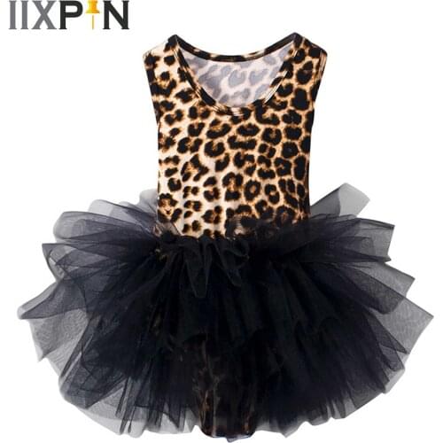 New Girls Leopard Ballet Dance Gymnastics Leotard Tutu Dress Dance Costume Ballerina Princess Party Bodysuit Dress for Kids