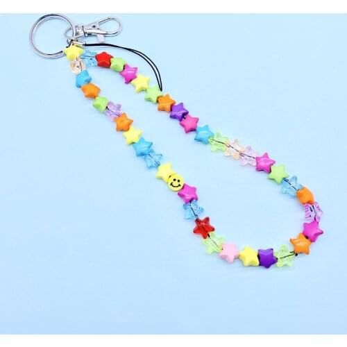 Smiley Beaded Anti-lost Phone Charm Chain Soft Ceramic Lanyard Strap Mobile for Girls Phone Choker Keys