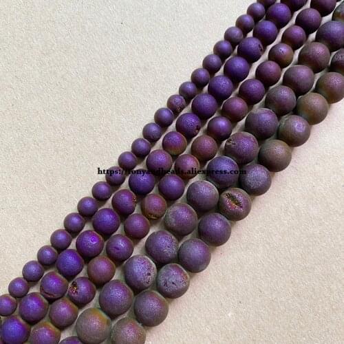One Loose 25% Geode Druzy Matte Purple Evil Smile Mouth Agate Round Loose Beads 15" 6 8 10 12mm Pick Size For Jewelry Making DIY