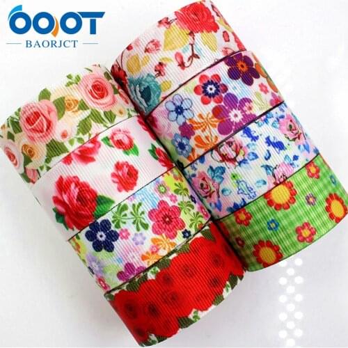 OOOT BAORJCT 175234 22mm 10yard Flower Ribbons Thermal transfer Printed grosgrain Wedding Accessories DIY handmade material