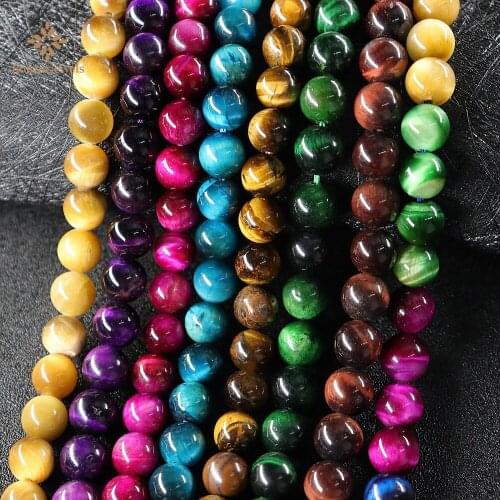 Wholesale Natural Top Grade Tiger Eye Round Polished Gem Stone Beads For Jewelry Making Bracelet Necklace 4-12mm