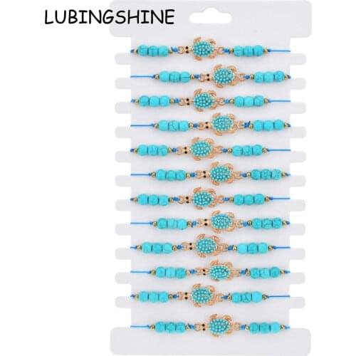 12pcs/set Natural Stone Turtle Owl Elephant Charms Braided Bracelet Women Fatima Hand Adjustable Rope Chain Yoga Anklet Jewelry