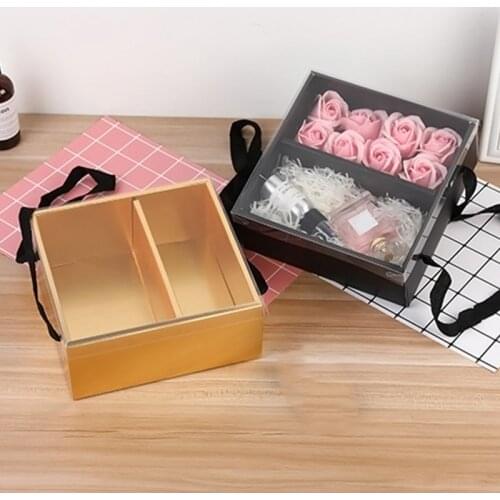 Portable Flower Packaging Box Square Shape Paper Dessert Gift Boxes Wedding Party Folding Flower Box Florist Supplies Hot Sales