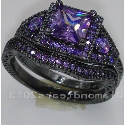 Choucong Luxury Jewelry 10kt black gold filled purple AAA Cubic Zirconia Princess Cut Women Wedding Ring for Lover Gift Size5-11