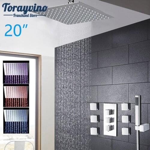 Luxury LED Rain Shower Set Bathroom Faucet Chrome Polished Shower Head Hand Shower Spray Mixer Tap Shower Accessaries