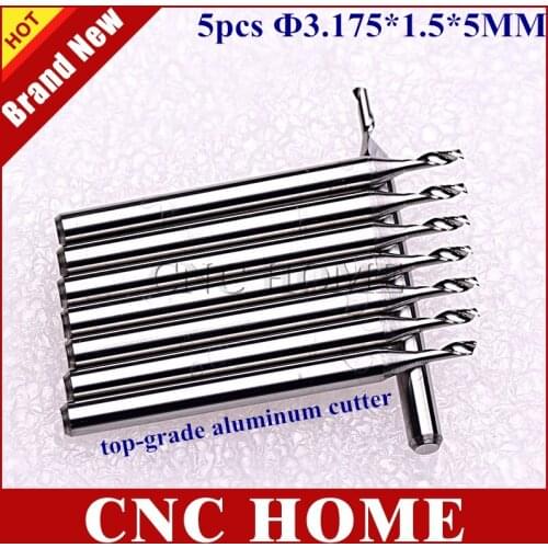 5pcs 3.175*1.5*5mm 1 Flute Spiral End Mills CNC Router Bit, K66 Tungsten Carbide Milling Cutter for Aluminum Metal Cutting Tool