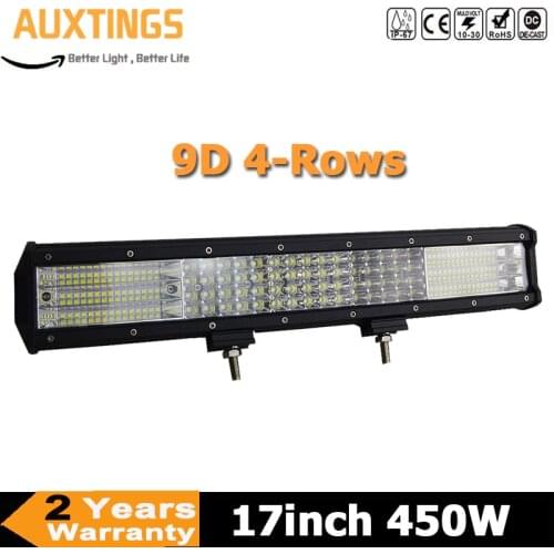 17" 450W LED Work Light Bar 4-rows 9D Combo LED Bar for Driving Off-Road Boat Car Tractor Truck 4x4 SUV ATV 12V 24V AUXTINGS