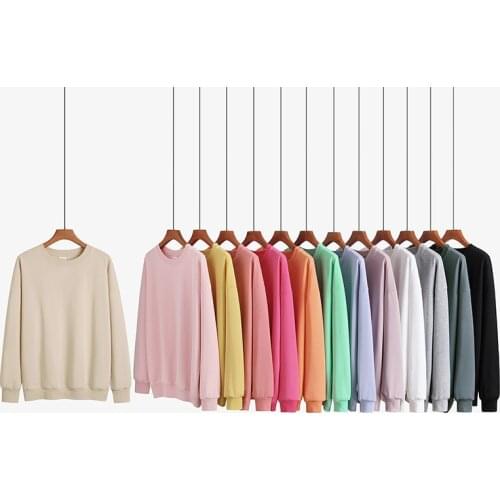 Pure Color Zipper Round Neck Hoodie Women Loose Super Dalian Hoodie Women Winter New Cardigan Pullover Blouse Casual Sweatshirt