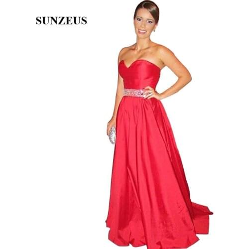 Red Taffeta Evening Dresses For Women Beaded Waistband Long Elegant Formal Dress Sweetheart Strapless Party Dress