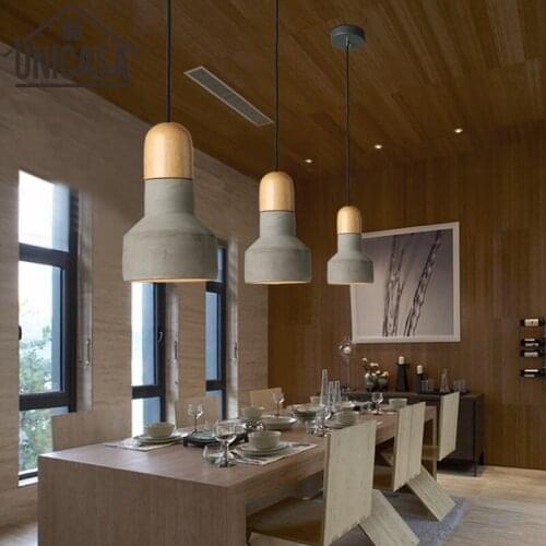 Vintage Ceiling Lamp Mini Lighting Bar Industrial Cement Shade Wooden Bulb Holder Hotel Pendant Light Grey Antique Mini Pendant