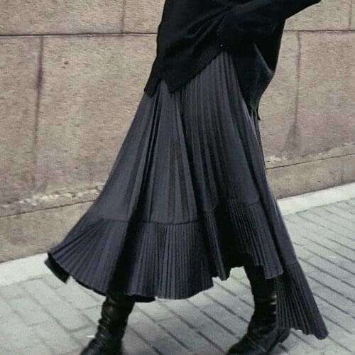 New Spring Summer 2021 Womens High Waist Pleated Skirts Fashion Ladies irrgular Skirts Korean Style Black Skirts Femme Jupes