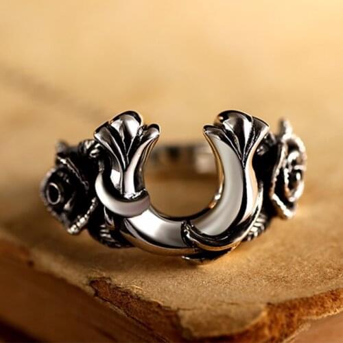 ZABRA 925 Sterling Silver Vintage Rings For Men Women Horseshoe Shape Rose Flower Steampunk Retro Thai Handmade Male Jewelry