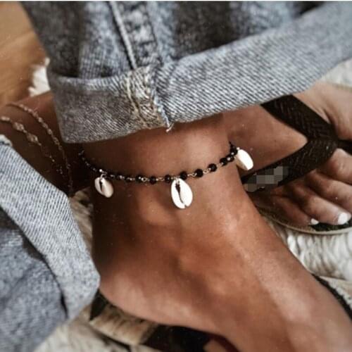 Bohemian Black Beaded Natural Shell Anklet For Women Sunshine Beach Surfing Ocean Jewelry Accessories Friendship Gift