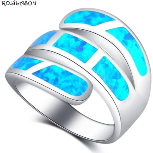 ROLILASON Party Gifts for Women Excellent Blue Fire Opal 925 Silver Luxury Fashion Jewelry Rings USA Size #6#7#8#9#10 OR869