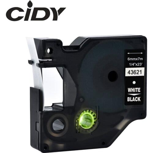 CIDY 1pcs Compatible Dymo D1 6mm Label Tape 43621 white on black Label Ribbons for Dymo Label Manager 160 280 210
