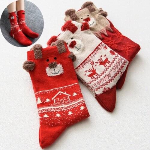 2021 Women Sock Winter Warm Christmas Gifts Stereo Socks Soft Cotton Cute Santa Claus Deer Socks Xmas Christmas Socks Cute
