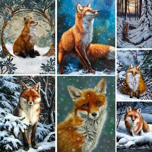 5D Diy Diamond Painting Fox Winter Forest Cross Stitch Kit Full Drill Embroidery Mosaic Art Picture of Rhinestones Home Decor