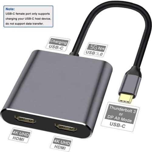 Type C HDMI-compatible Adapter For Macbook Pro Samsung S9/10 4k USB C To Dual USB 3.0 PD Fast Charger Port USB-C Converter Cable