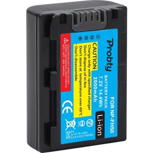 Probty 1Pcs NP-FH50 NP FH50 Rechargeable Battery For Sony A230 A290 A390 DSC-HX1 HX100 HX200 HDR-TG1E TG3 TG5 TG7 Camera