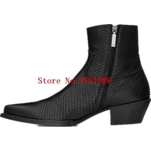 Genuine Leather Black Chelsea Boots London British Paris Fashion Catwalk Kanye West Western Cowboy Boots New York Snake Shoes