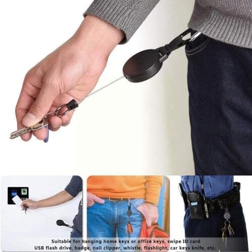 Black Retractable Key Chain Outdoor Carabiner Easy Buckle Badge Anti-theft Clip Holder Telescopic Lanyard Work Permit Hangi C4W3
