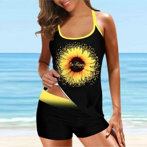 Women Tankini Set Push-up Print Two Piece Swimsuit Conservative Summer Beach Swimwear Top+shorts Maillot De Bain Femme