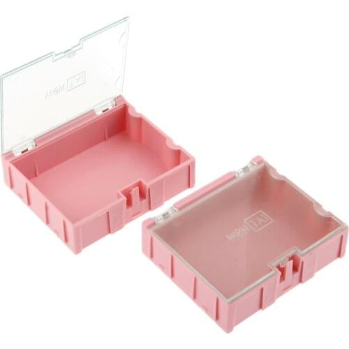 DRELD 2Pcs SMD SMT Component Container Storage Boxes Case Plastic Jewelry Electronic Case Tool Boxes Pink 75*63*21mm