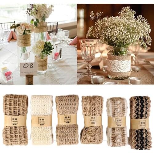 2 Meter Natural Jute Burlap Hessian Jute Ribbon Twine Flower Pattern Wedding Party Supplies Burlap Ribbon DIY Craft
