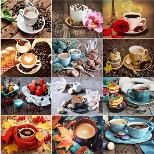 GATYZTORY Painting By Numbers Coffee Cake DIY Oil Picture Home Living Room Decoration 60x75cm Framed Wall Artcraft Handmade Gift