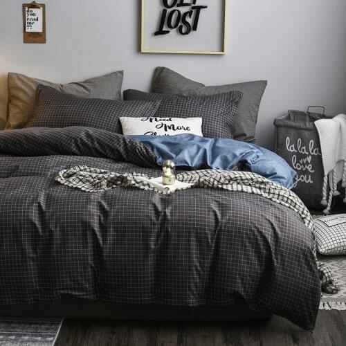 Classic bedding set 5 size grey blue grid summer bed linen 4pcs/set duvet cover set Pastoral bed sheet AB side duvet cover 2020