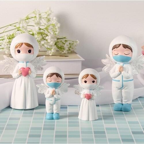 Cute Resin Craft Commemorate Statues Doctor and Nurse Figurines Guardian Angel Sculpture Home Decoration 2020