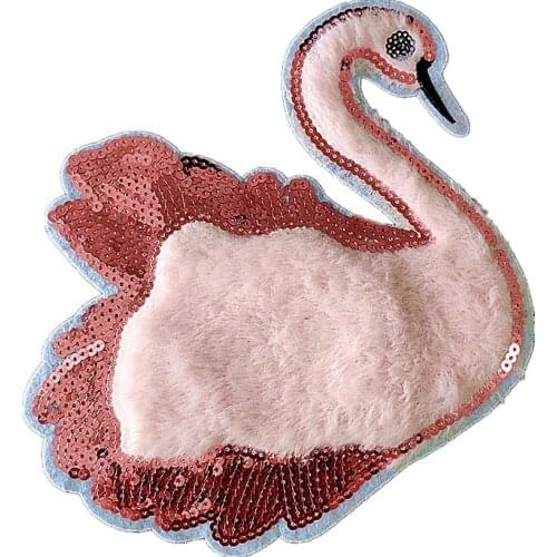 Swan Patches For Clothing Luxury Plush Sequins Patch Strange Things Sequined Animal Stickers Clothes Large Biker Badge Christmas