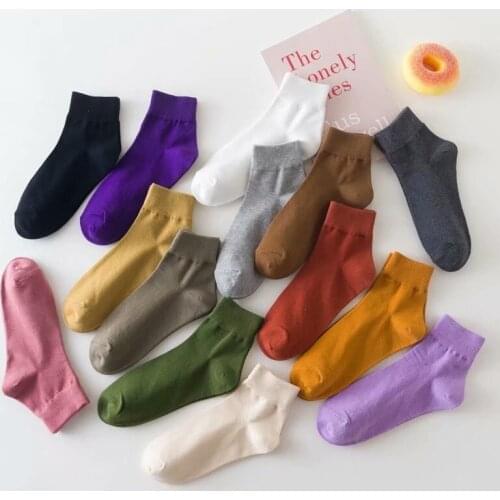 1 Pair 14 Colors Woman Socks Japanese Style Girls Kawaii Cute Short Socks Solid Color Harajuku Retro Black White Gray Crew Socks