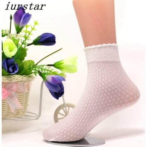 10 Pairs Spring Summer Fashion Womens Harajuku Silk Socks Ultra Thin Lace Bubble Socks Female Polyester Elastic Short Socks