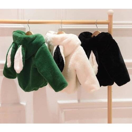 2019 Fashion New Winter Kids Girls Imitation Faux Fur Coat Children Girls Thick Warm Jacket Baby Ear Hooded Outwear Clothes W189