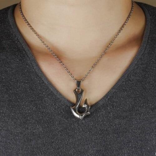 New Trendy Special Fish Hook Pendant Necklace Mens Necklace Fashion Metal Crystal Inlaid Pendant Party Jewelry Accessories