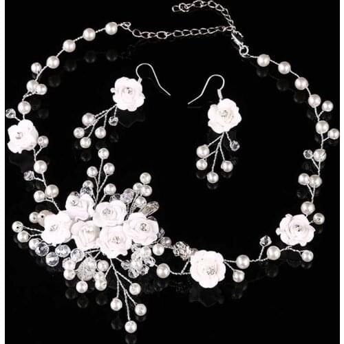 New Fashion Jewelry Set Floral Necklace Earring Imitation Pearl Jewelry Set for Women Flower Wedding Jewelry Sets BH