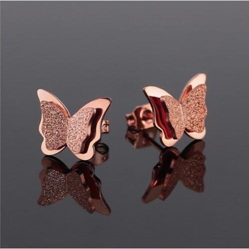 Hfarich Charm Matte Natural Butterfly Multi-layer Stainless Steel Rose Gold Color Tiny Earrings for Women Elegant Party Jewelry