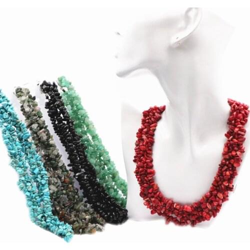 Bohemia Chain Necklace Coral Aventurine Shell Turquoises Natural Stone Agates Lapis Lazuli Stone Chips Beads Necklace 18" A647