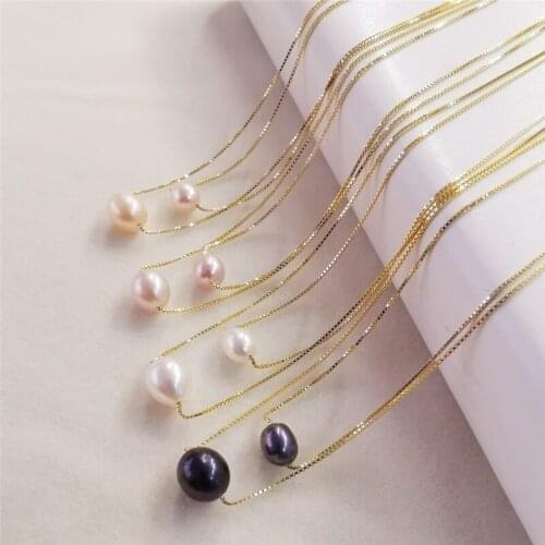 DAIMI 6-7/7-8mm Natural Freshwater Pearl Necklace 925 Sterling Silver Pearl Pendant Necklace For Women