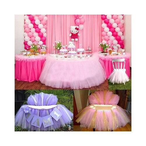 Tutu Tulle Table Skirts Baby Shower Decoration for High Chair Home Textiles Party Supplies Pink Blue Event Party Supplies