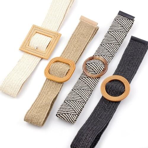 Womens Plant straw Braided wide belt dress adornment waistband 4.8cm
