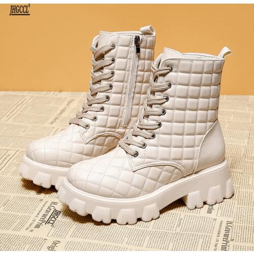 Luxury design new womens cowhide Martin boots trendy girl motorcycle boots thick-soled Velcro laces womens shoes Botas P2