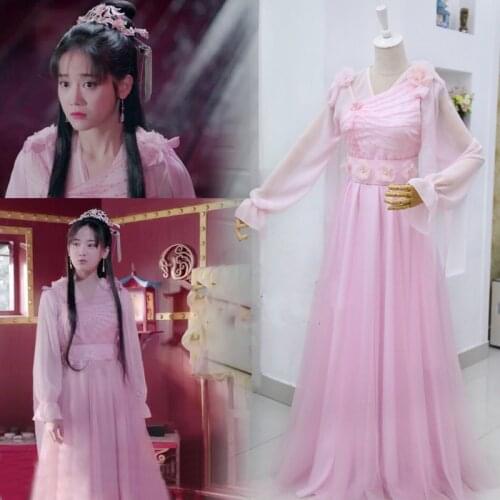 Pink 3D Ribbon Flower Fairy Costume for TV Play Jue Shi Qian Jin II Time Travelling Lin Luojing Cosplay Photography Hanfu