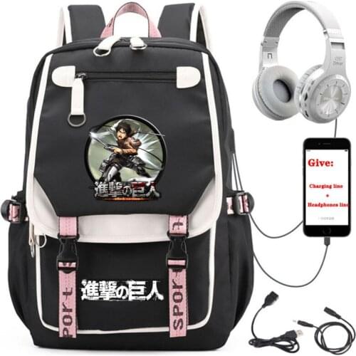 USB Charging teenagers Laptop packsack anime Attack on Titan backpack student School book Bag Women men Travel Backpack