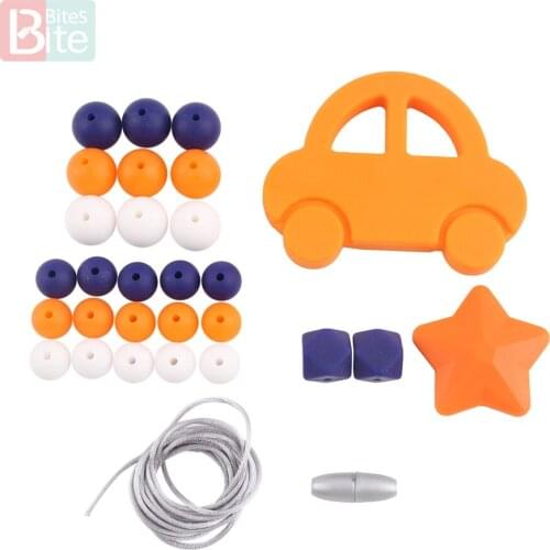 Bite Bites 1set Silicone Teether Teething Car teething Necklace Set Beads DIY Chew Necklace Nursing Food Grade Baby Teether