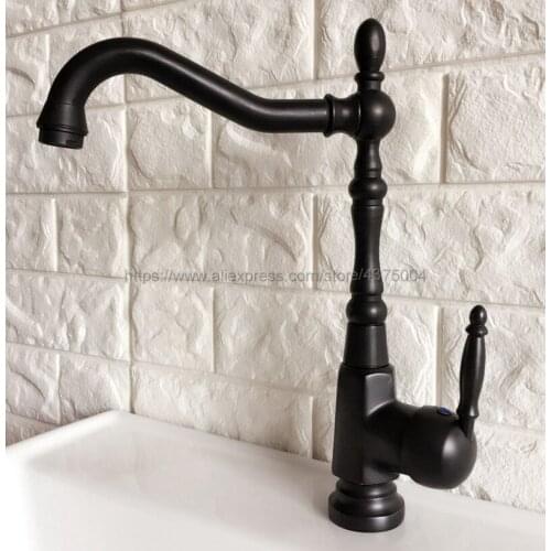 Deck Mount Bathroom Kitchen Faucet Single Handle 360 Rotate Basin Sink Mixer Taps Black Hot and Cold Water Mixers Nnf384