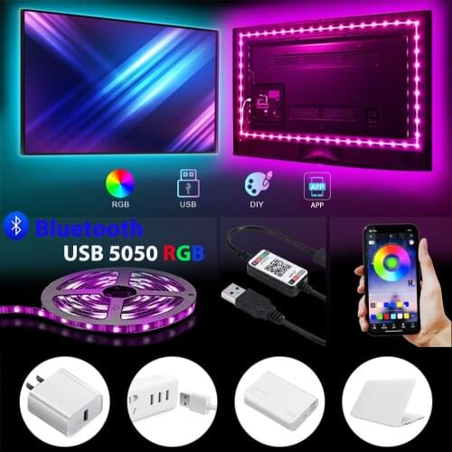 Bluetooth Control USB LED Strip DC 5V No Waterproof Flexible Light RGB 5050 Desk Decor Screen for Home TV Led Background Light
