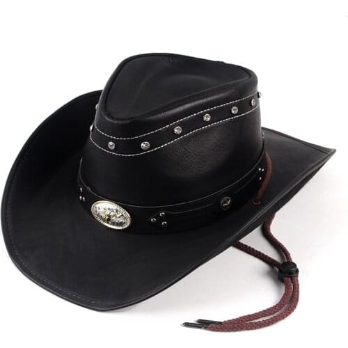 High Quality Classics 2020 Crystal Retro Leather Cappello Cowboy Hat Men Women Sunhat Homme Chapeau Cowboy Western Vintage Cap
