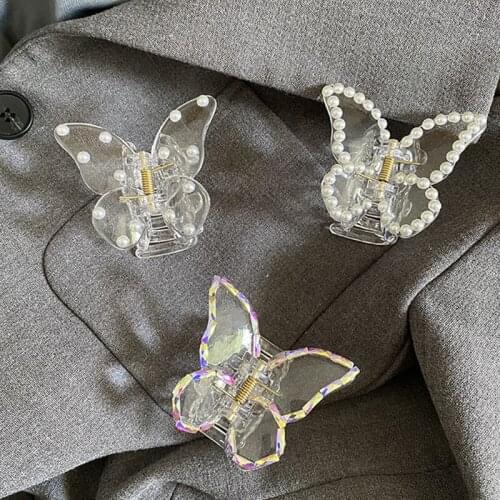 2021 Summer Small Transparent Butterfly Hair Claws Hairpin Cute Transparent Grabs Acrylic Hair Clip For Women Sweet Accessories